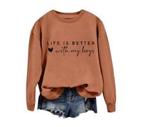 Sweatshirts pour femmes grande taille « Life Is Better With My Boys » - Sweat-shirt imprimé amusant à manches longues - Pull décontracté - Chemisier de travail pour femme, Pulls de Noël café pour