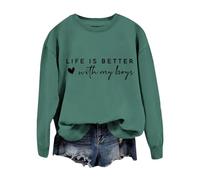 Sweatshirts pour femmes grande taille « Life Is Better With My Boys » - Sweat-shirt imprimé amusant à manches longues - Pull décontracté - Chemisier de travail pour femme, Sweat-shirt vert pour femme