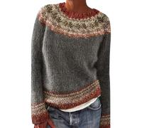 Sweatshirts pour femmes UK Pull tricoté imprimé île rétro décontracté ample col rond manches longues léger court pull tops pulls, gris, 5XL