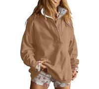 Sweatshirts pour femmes UK surdimensionnés à manches longues pour femme col en V col boutonné quart décontracté coupe décontractée mode uni basique sans capuche pull tops vêtements d'hiver, 3 - Kaki