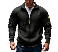 Sweatshirts pour homme avec fermeture éclair - Veste de survêtement pour homme - T-shirt sportif à manches longues sans capuche - Veste d'extérieur avec de nombreuses poches - Veste de loisirs - Coupe
