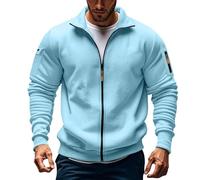 Sweatshirts pour homme avec fermeture éclair - Veste de survêtement pour homme - T-shirt sportif à manches longues sans capuche - Veste d'extérieur avec de nombreuses poches - Veste de loisirs - Coupe