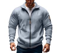 Sweatshirts pour homme avec fermeture éclair - Veste de survêtement pour homme - T-shirt sportif à manches longues sans capuche - Veste d'extérieur avec de nombreuses poches - Veste de loisirs - Coupe