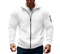 Sweatshirts pour homme avec fermeture éclair - Veste de survêtement pour homme - T-shirt sportif à manches longues sans capuche - Veste d'extérieur avec de nombreuses poches - Veste de loisirs - Coupe