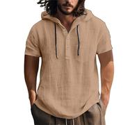 sweatshirts pour hommes & sweatshirts New Europe And The States Cotton And The States Cotton And Linen Shirt Hooded Sweater Hooded Sleeve Short Hooded Spring And Summer Casual Men's Beach T Shirt Mens