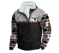 Sweatshirts pour hommes UK avec imprimé aztèque ethnique vintage, col montant, fermeture éclair sur le quart, pulls amples thermiques confortables à manches longues pour l'automne et l'hiver, tops de