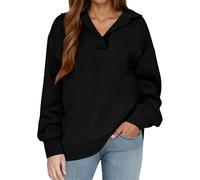 Sweatshirts surdimensionnés de couleur unie pour femmes, sweatshirts amples décontractés pour femmes, haut à nouer, Noir , 3XL