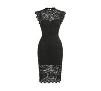 SweatyRocks Robe en dentelle pour femme - Robe d'été élégante moulante - Col montant - Robe de fête avec fente, Noir , XS