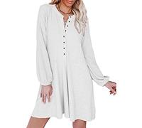 Sweatyshark Robe Décontractée Femme Robe Mi-Longue à Manches Longues T-Shirt Robes Col en V avec Boutton Chic Robe d'automne et d'hiver Casual Mini Robe Sexy Robe de Cocktail Casual Élégante