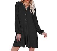 Sweatyshark Robe Décontractée Femme Robe Mi-Longue à Manches Longues T-Shirt Robes Col en V avec Boutton Chic Robe d'automne et d'hiver Casual Mini Robe Sexy Robe de Cocktail Casual Élégante