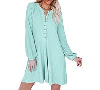 Sweatyshark Robe Décontractée Femme Robe Mi-Longue à Manches Longues T-Shirt Robes Col en V avec Boutton Chic Robe d'automne et d'hiver Casual Mini Robe Sexy Robe de Cocktail Casual Élégante