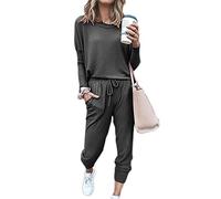 Sweatyshark Survêtement Femme Ensemble de Sport 2 Pièce Sweatshirt + Pantalon avec Poches Casual Pyjama D'Intérieur Jogging Pullover Outwear Tenue Yoga Sportswear,A Gris foncé,L