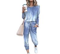 Sweatyshark Survêtement Femme Ensemble de Sport 2 Pièce Sweatshirt + Pantalon avec Poches Casual Pyjama D'Intérieur Jogging Pullover Outwear Tenue Yoga Sportswear,B Bleu,L