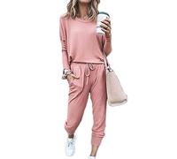 Sweatyshark Survêtement Femme Ensemble de Sport 2 Pièce Sweatshirt + Pantalon avec Poches Casual Pyjama D'Intérieur Jogging Pullover Outwear Tenue Yoga Sportswear,A Rose,XL