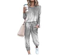 Sweatyshark Survêtement Femme Ensemble de Sport 2 Pièce Sweatshirt + Pantalon avec Poches Casual Pyjama D'Intérieur Jogging Pullover Outwear Tenue Yoga Sportswear,B Gris,M