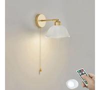 SweAtz Applique Murale à Piles Vintage Lights Éclairage Mural à Piles Télécommande sans Fil Applique Murale sans Fil réglable Fleur en Verre Chaîne de Traction Veilleuse pour Chambre de Chevet