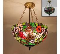 SweAtz Lustre Suspendu de Style Tiffany, plafonnier inversé, Lampe Suspendue Victorienne, plafonnier pour Salon, Salle à Manger, Abat-Jour en vitrail