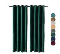 Swecomze - 1 lot de rideaux en velours - Opaques, thermiques, occultants, avec œillets - Pour chambre à coucher, salon - Vert foncé - 137 x 244 cm
