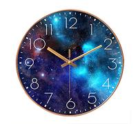 SWECOMZE Horloge murale silencieuse, 25 cm, cadran avec galaxie, étoiles espacées, ciel étoilé, mouvement silencieux, pas de tic-tac, horloge murale pour chambre d'enfant (doré, 039)