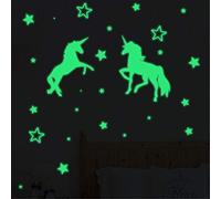 SWECOMZE Lot de 2 stickers muraux lumineux pour chambre d'enfant Motif licorne et ciel étoilé Pour chambre de bébé fille garçon Cadeau (style A)