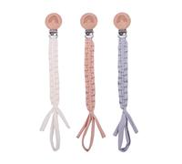 SWECOMZE Lot de 3 attache-tétine en coton - Pour nouveau-né - Pour filles et garçons - Beige + kaki + gris