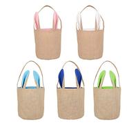 SWECOMZE Lot de 5 grands sacs en toile de jute avec oreilles de lapin de Pâques - 22 x 20 cm, blanc crème, 22 x 20 cm