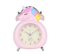 SWECOMZE Réveil licorne pour filles et enfants - Jolie décoration de chambre - Pas de tic-tac - Trotteuse silencieuse - Rétroéclairage - Double cloche - Pour enfants - Rose