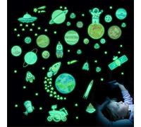 SWECOMZE Sticker mural pour enfants, astronaute lumineux, vaisseau spatial, fusée, univers, système solaire, décoration pour enfants, garçons, filles, plafond, chambre à coucher