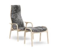 Swedese Fauteuil et repose-pieds Lamino Anniversary Edition Pin blanc-peau de mouton du Gotland
