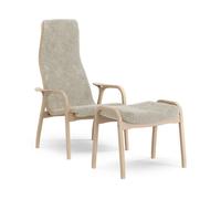 Swedese Fauteuil et repose-pieds Lamino hêtre laqué/peau de mouton Moonlight (beige)