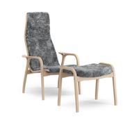 Swedese Fauteuil et repose-pieds Lamino hêtre laqué/peau de mouton Scandinavian Grey (gris)