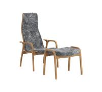 Swedese Lamino Fauteuil Haut Avec Repose-Pieds Chêne Huilé/Scandinavian Grey/Peau de Mouton