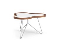 Swedese Table Flower 62x66 cm blanc. 39 cm. bord en noyer. structure chromée