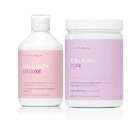 Swedish Collagen Deluxe - Suppléments collagène marin hydrolysé luxe 12 500 mg (500 ml) et poudre pure 300 g pour 50 jours Peptides purs Acide Hyaluronique et vitamine C pour des cheveux une peau et