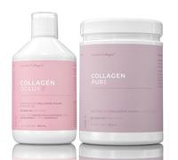 Swedish Collagen Deluxe - Suppléments collagène marin hydrolysé luxe 12 500 mg (500 ml) et poudre pure 300 g pour 50 jours Peptides purs Acide Hyaluronique et vitamine C pour des cheveux une peau et
