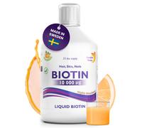 Swedish Nutra Biotine Liquide 10 000µg 500 ml - Biotine & Vitamine C pour Cheveux, Peau et Ongles | absorption rapide, vegan, sans gluten, arôme naturel d'orange 100%