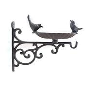 Sweeaau Baignoire pour oiseaux en fonte à suspendre au mur - Bassin de nourriture pour oiseaux résistant aux intempéries - Crochet en fer forgé - Décoration de jardin antique