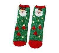 Sweeaau Chaussettes de Noël pelucheuses pour femme Motif Père Noël et renne rayés Hiver Chaud Confortable Corail Polaire Chaussettes de Noël pour femme, Vert de Noël., Taille unique