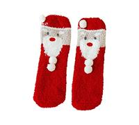 Sweeaau Chaussettes de Noël pelucheuses pour femme Motif Père Noël et renne rayés Hiver Chaud Confortable Corail Polaire Chaussettes de Noël pour femme, a, Taille unique