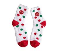 Sweeaau Chaussettes de Noël pelucheuses pour femme Motif Père Noël et renne rayés Hiver Chaud Confortable Corail Polaire Chaussettes de Noël pour femme, Broderie Dot Engli, Taille unique