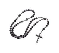 Sweeaau Collier de prière en hématite, terre sacrée pour pendentif, chapelet religieux, perles catholiques pour homme