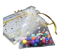 Sweeaau Lot de 100 pochettes à bijoux en organza avec cordon de serrage Motif lune et étoile Blanc 9 x 7 cm