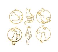 Sweeaau Lot de 6 breloques pour bijoux creux en forme de chaton doré pour cadre en métal et pendentif en résine UV