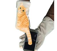 Sweeaau Mitaines d'hiver pour femme avec queue de chaton, motif dessin animé, impression numérique, fausse polaire doublée, moufles chaudes pour homme, jaune, taille unique