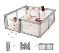 Sweeby Parc de jeu pliable pour bébé - Clôture extra large pour l'intérieur et l'extérieur - Parc sûr pour bébés et tout-petits - Gris brume - 150 x 150 cm