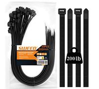 SWEED 600mm Riselant Grand, Grand Serre Cable Noir Durable, 50pcs Collier De Serrage large Fort, Serflex Cable Souple, Usage en Exterieur et Interieur ou Jardinage