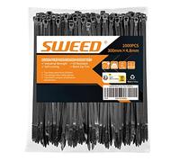 SWEED Serre Cable Noir 300x4,8mm, 1000PCS Collier de Serrage Noir Durable, Serflex Résistants aux UV, Collier Rilsan Robuste Résistance à La Traction De 22kg, Usage en L'Intérieur Et L'Extérieur