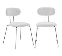sweeek | 2 chaises décor bois courbé teinté chêne et tissu déperlant blanc pieds métal chromé - L 45 x P 55 x H 80cm - Erin G