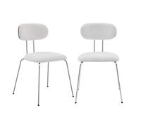sweeek - 2 chaises décor Bois courbé teinté Noyer et Tissu déperlant Blanc. Pieds métal chromé - L 45 x P 55 x H 80cm - Erin