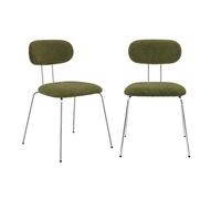sweeek - 2 chaises décor Bois courbé teinté Noyer et Tissu déperlant Kaki. Pieds métal chromé - L 45 x P 55 x H 80cm - Erin